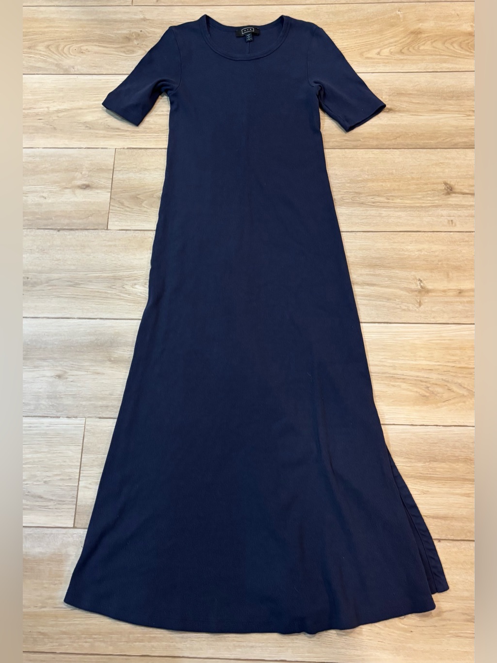 Ayr The Moderne Ribbed Jersey Knit Side Slit Maxi Dress Navy Blue Size S